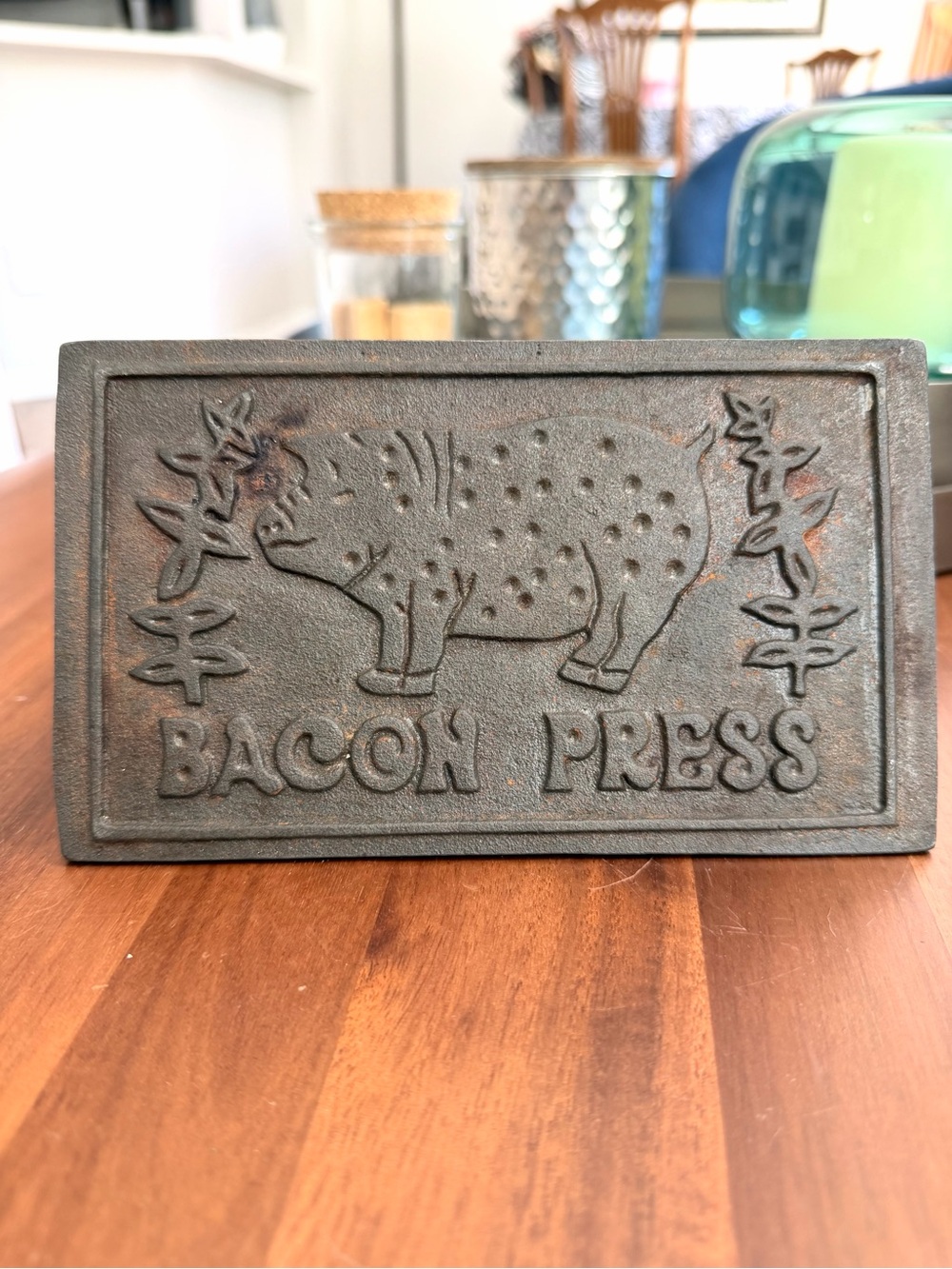 Vintage Cast Iron Bacon Press with Wood Handle | Pig Kitchen Decor